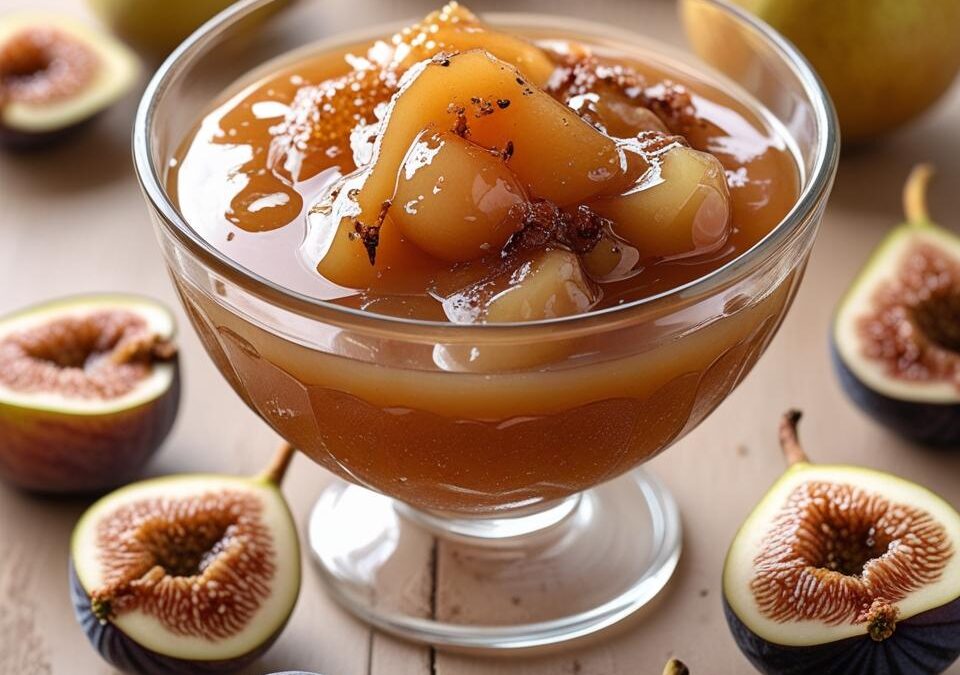 Compotée de poires & figues rôties au miel et aux épices